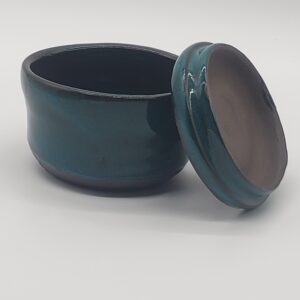 Power Teal on Black Stoneware Jar with Lid